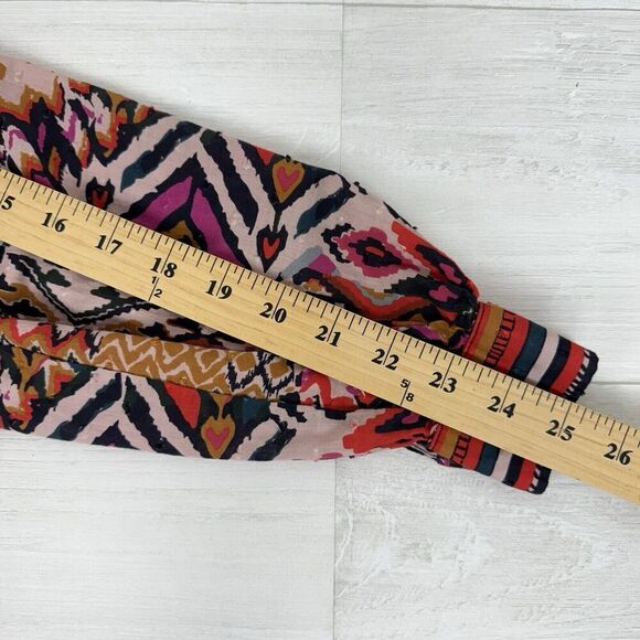 Zara Long Sleeve Mini Dress L Red Pink Geometric Tribal Print Button Front Boho - Picture 13 of 16